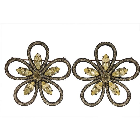 Dolce & Gabbana Vitnage Two Vintage Flower Jade Green Pin Jacket Brooche Floral - Picture 1 of 6